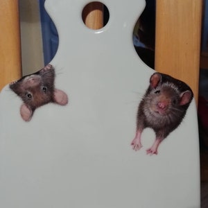 Porcelain Cheese board. Very cute mice stealing cheese. Hand painted by Lana Arkhi image 3