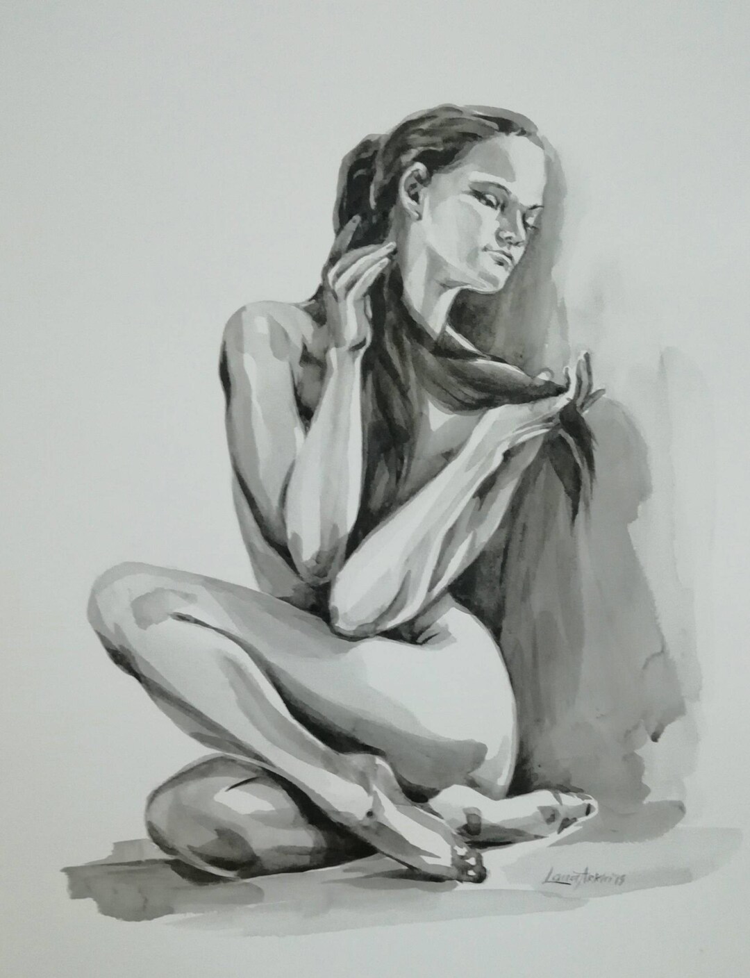 Original Watercolor erotic art Black and white nude model female study naked - Etsy 日本