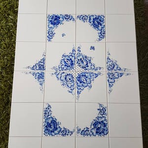 Hand painted tiles. Blue and white ceramics. Fireplace. Bathroom. Kitchen. Home decor. custom design image 10
