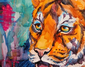 Tiger original watercolour painting A3 unframed