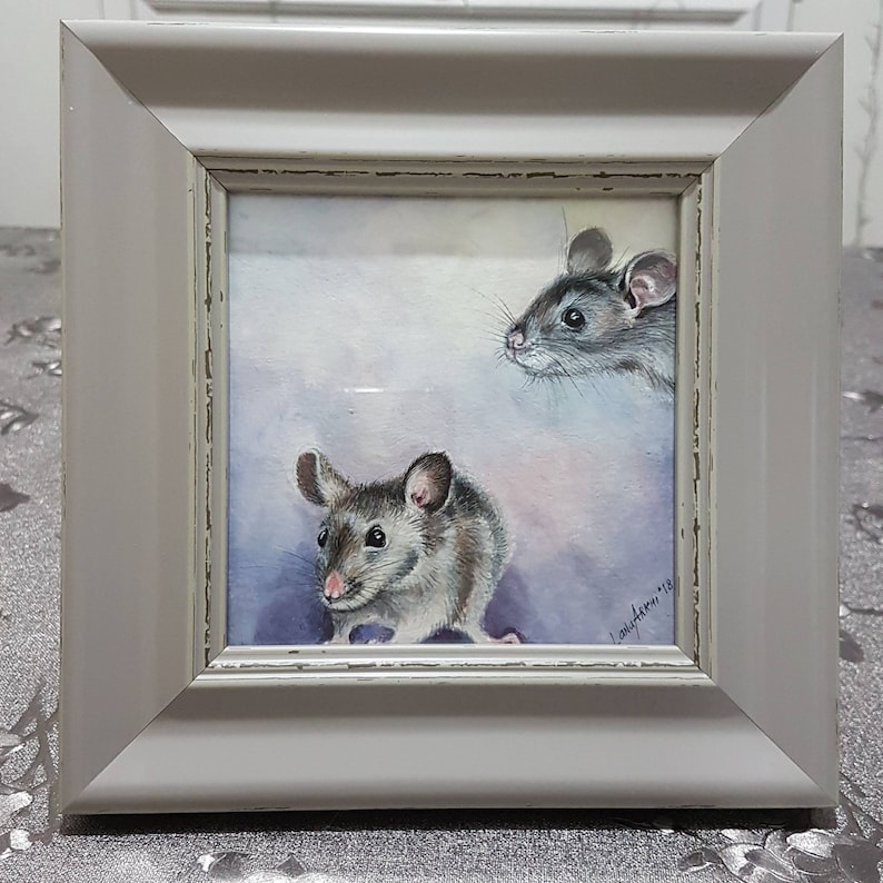 Original Art Acrylic Painting Cat and Mice Set of 2 Framed Etsy UK