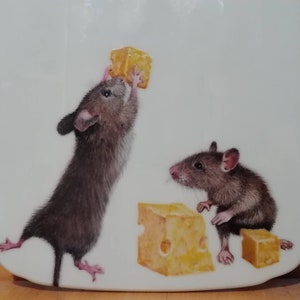 Porcelain Cheese board. Very cute mice stealing cheese. Hand painted by Lana Arkhi image 5