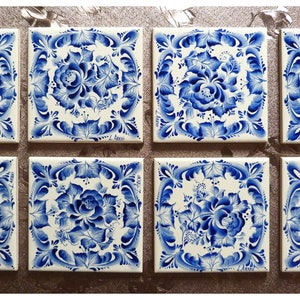 Hand painted tiles. Blue and white ceramics. Fireplace. Bathroom. Kitchen. Home decor. custom design image 8