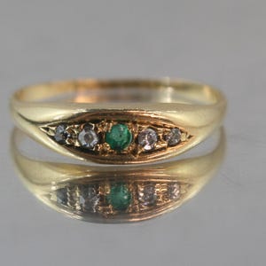 Spedizione gratuita....Devine Antique Victorian 1890 18k,750 anello Gypsy in oro massiccio 5 x pietra smeraldo naturale, pietra preziosa di diamante taglio miniera USA SZ 7.75