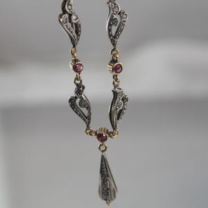 Antique Victorian 18k Gold Laviere Necklace: Mine Cut Diamonds & Rubies