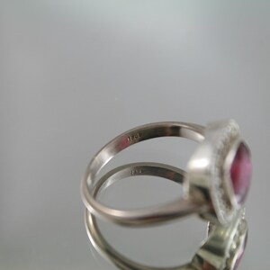 Art Deco Ruby Diamond Halo Ring: 18kt White Gold, Size 7.75 image 7