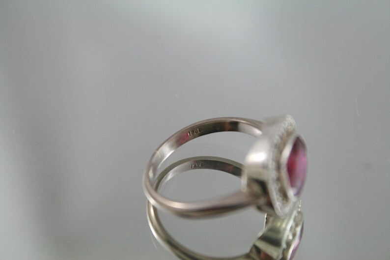 Art Deco Ruby Diamond Halo Ring: 18kt White Gold, Size 7.75 image 7