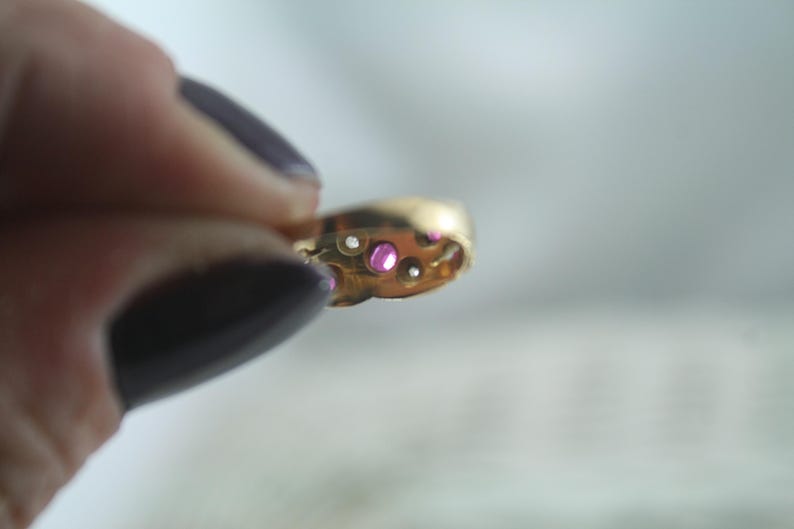Victorian Ruby Diamond 18k Gold Snake Ring - Antique Love Ring, Size 5 image 8