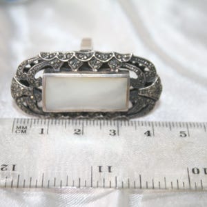 Vintage Marcasite Ring: Sterling Silver Mother of Pearl, Size 6 image 8
