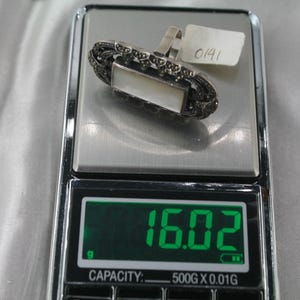 Vintage Marcasite Ring: Sterling Silver Mother of Pearl, Size 6 image 5
