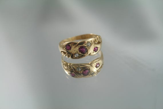 Victorian Ruby Diamond 18k Gold Snake Ring - Antique Love Ring, Size 5
