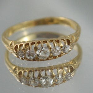 GRATIS VERZENDING - Victoriaans - Antiek - 18kt.750, goud - antiek - 5 x Europees geslepen diamanten - eeuwigheidsring - beloftering - dames