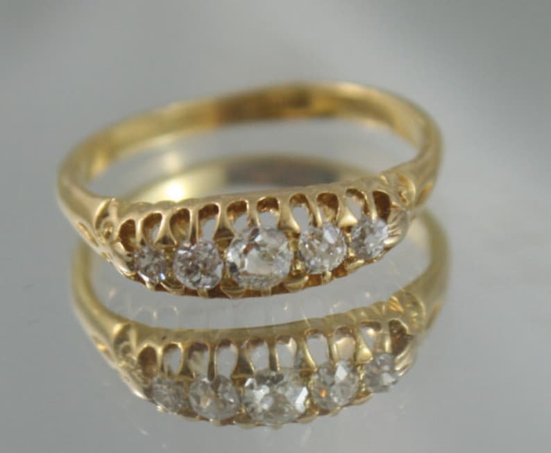 FREE SHIPPING Victorian Antique 18kt,750, gold antique 5 x European cut diamonds eternity ring promise ring ladies image 1