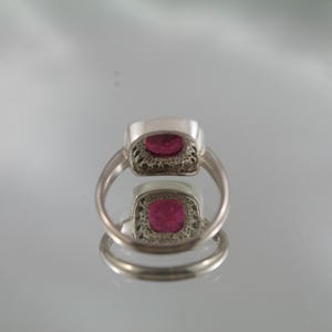 Art Deco Ruby Diamond Halo Ring: 18kt White Gold, Size 7.75 image 5