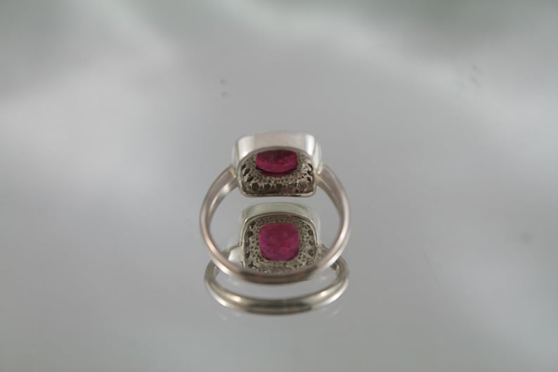 Art Deco Ruby Diamond Halo Ring: 18kt White Gold, Size 7.75 image 5