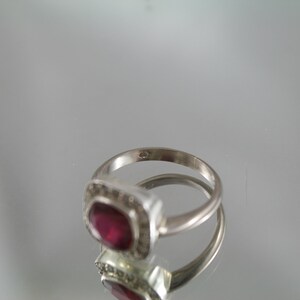 Art Deco Ruby Diamond Halo Ring: 18kt White Gold, Size 7.75 image 6