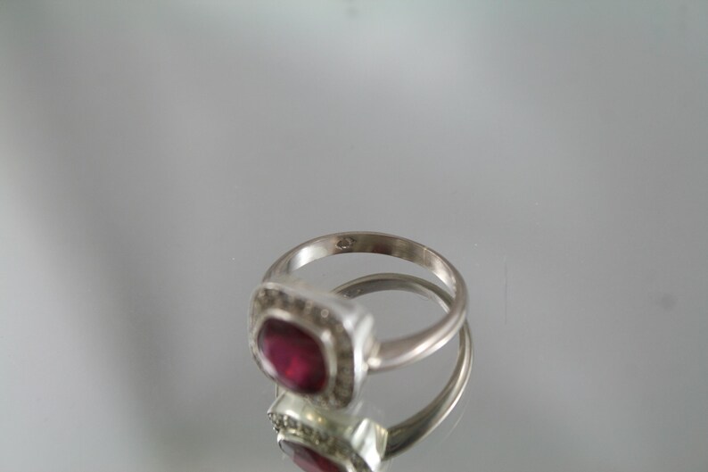 Art Deco Ruby Diamond Halo Ring: 18kt White Gold, Size 7.75 image 6
