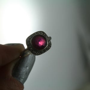 Art Deco Ruby Diamond Halo Ring: 18kt White Gold, Size 7.75 image 4
