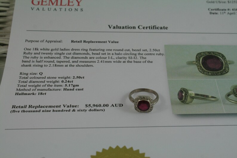 Art Deco Ruby Diamond Halo Ring: 18kt White Gold, Size 7.75 image 10
