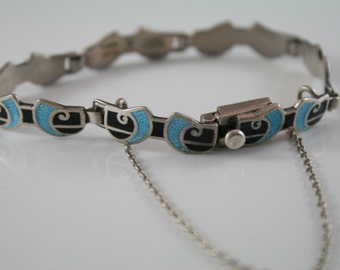 Vintage Taxco Sterling Silver Enamel Bracelet, ALBO Mexico, 19cm