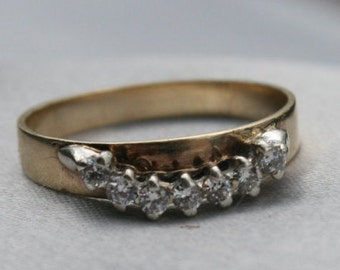 solid-gold-ring, 9ct, ring, half moon, ladies stacking ring, wide band, white gold setting, Diamonds stones, USA size 8