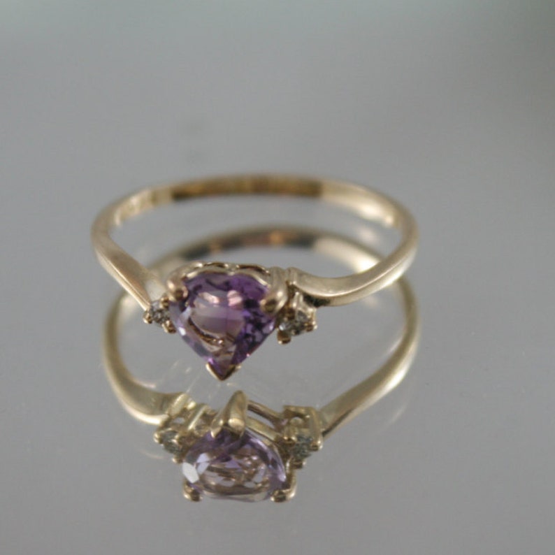 birthday christmas gift USA sz 6.5 Elegant ladies 375 ring,Heart shaped natural Amethyst gemstone with diamonds girls solid 9ct