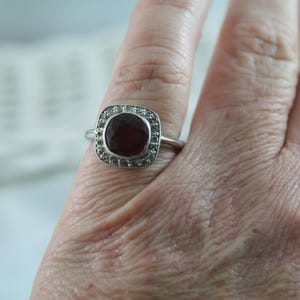 Art Deco Ruby Diamond Halo Ring: 18kt White Gold, Size 7.75 image 8