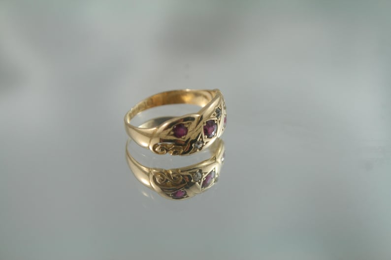 Victorian Ruby Diamond 18k Gold Snake Ring - Antique Love Ring, Size 5 image 3