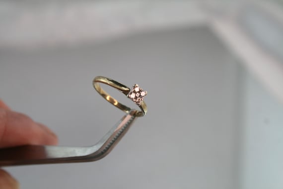 Vintage 9k Gold Diamond Engagement Ring - Platinum Setting, US Size 7.5