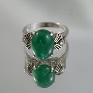 GRATIS VERZENDING - Art deco-platina -natuurlijke smaragd- cabochon - roos geslepen diamant -1910 Art Deco ring- USA maat 5- verlovingsring -valentijnsring