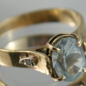 FREE SHIPPING- Antique - vintage- 9k- 375,- gold natural - Aquamarine-  diamond- ladies ring -engagement -sz 8 USA -dress ring,birthday gift