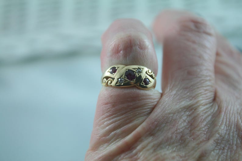 Victorian Ruby Diamond 18k Gold Snake Ring - Antique Love Ring, Size 5 image 4