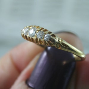FREE SHIPPING Victorian Antique 18kt,750, gold antique 5 x European cut diamonds eternity ring promise ring ladies image 3