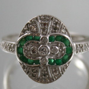 Stunning, Art deco 18k white gold, Diamonds, Emerald ring, Recent Valuation Certificate USA size 6.5 Engagement, christmas gift