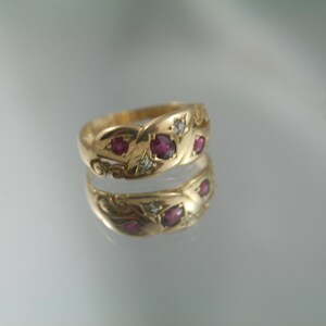 Victorian Ruby Diamond 18k Gold Snake Ring - Antique Love Ring, Size 5 image 2