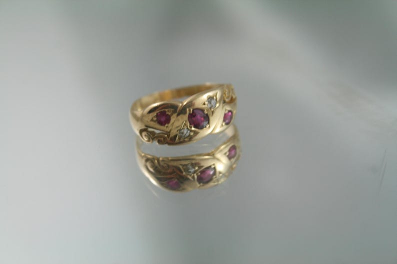 Victorian Ruby Diamond 18k Gold Snake Ring - Antique Love Ring, Size 5 image 2