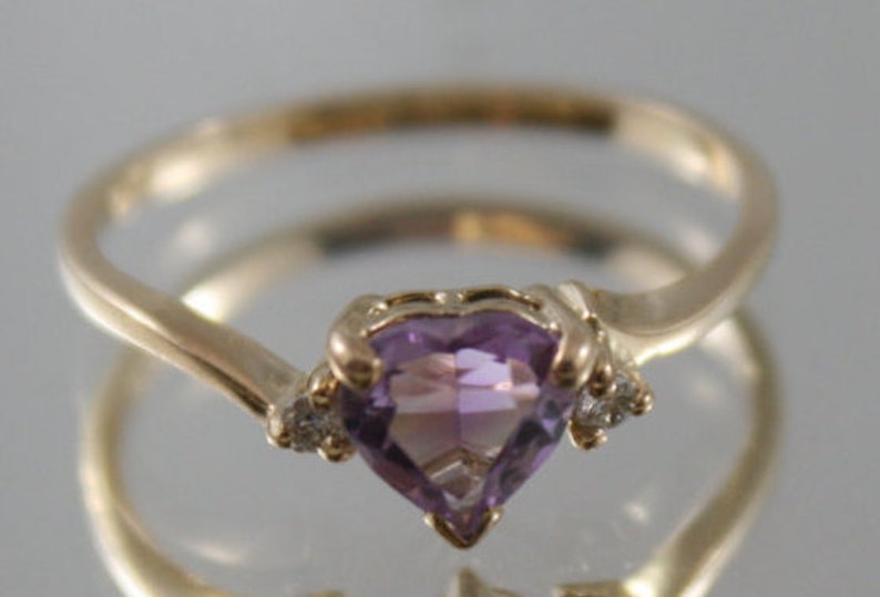 birthday christmas gift USA sz 6.5 Elegant ladies 375 ring,Heart shaped natural Amethyst gemstone with diamonds girls solid 9ct