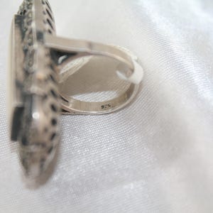 Vintage Marcasite Ring: Sterling Silver Mother of Pearl, Size 6 image 9