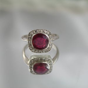 Art Deco Ruby Diamond Halo Ring: 18kt White Gold, Size 7.75 image 3