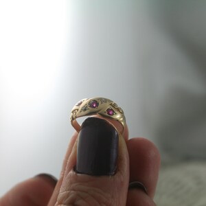 Victorian Ruby Diamond 18k Gold Snake Ring - Antique Love Ring, Size 5 image 7