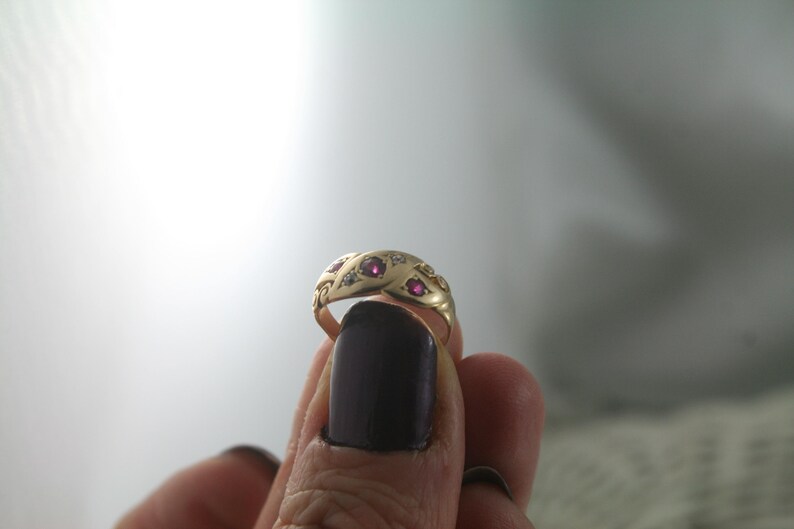 Victorian Ruby Diamond 18k Gold Snake Ring - Antique Love Ring, Size 5 image 7