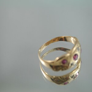 Victorian Ruby Diamond 18k Gold Snake Ring - Antique Love Ring, Size 5 image 6