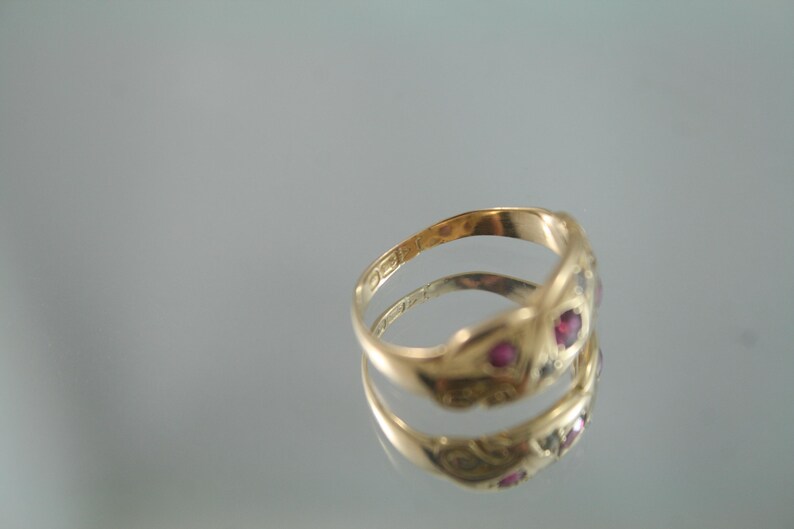 Victorian Ruby Diamond 18k Gold Snake Ring - Antique Love Ring, Size 5 image 6