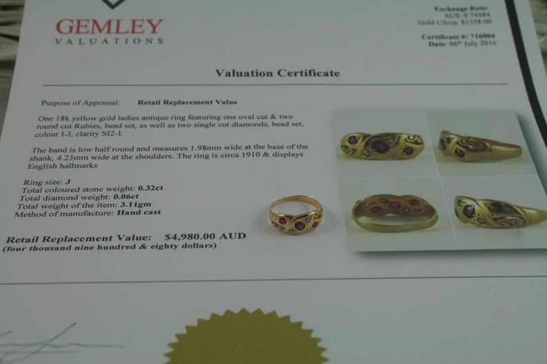 Victorian Ruby Diamond 18k Gold Snake Ring - Antique Love Ring, Size 5 image 10