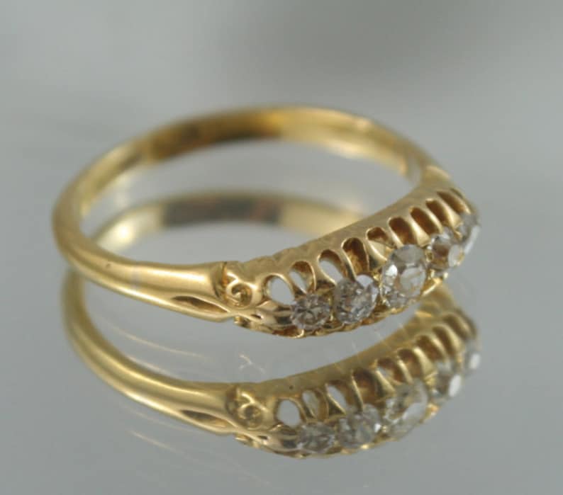 FREE SHIPPING Victorian Antique 18kt,750, gold antique 5 x European cut diamonds eternity ring promise ring ladies image 2