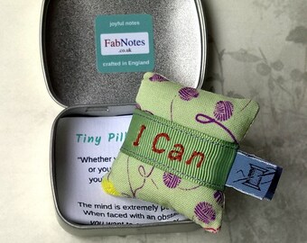 Mini Lavender Pillow embroidered I can succeed, inspirational quote confidence builder, positive thinking pocket hug gift
