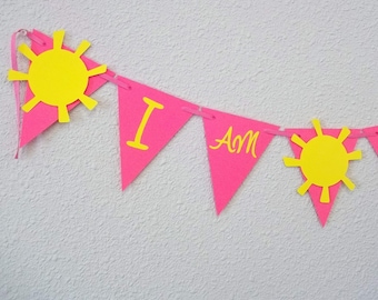 sunshine banner, yellow sun banner, sunshine birthday party, my little sunshine, sunshine baby shower, you are my sunshine. hello sunshine