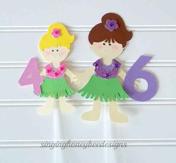 Hula girl topper, Luau Hawaiian cake topper, island girl cake, luau hawaiian birthday party, luau hawaiian baby shower, sisters cake topper Il_570xn