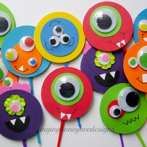 Monster cupcake toppers, Monster Bash cake toppers, Monster Bash birthday, Little Monster baby shower, rainbow monster cupcake toppers