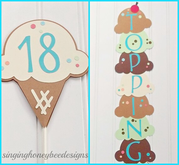 ice cream cake topper, ice cream party, ice cream social, ice cream birthday, ice cream parlor, ice cream party sign, sweet shoppe birthday Il_570xn